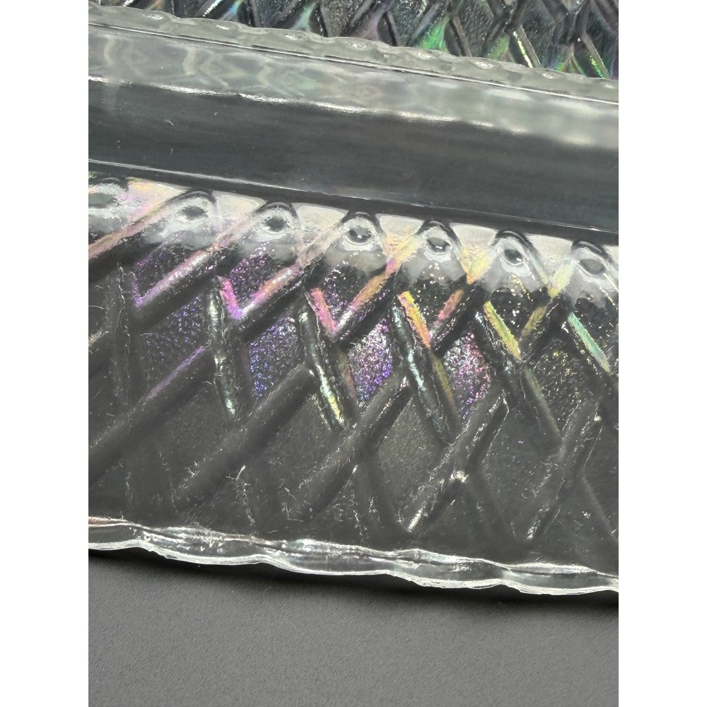 Vintage Iridescent Clear Glass Relish Dishes Diamond Lattice Pattern Set of 2 - Picture 4 of 6